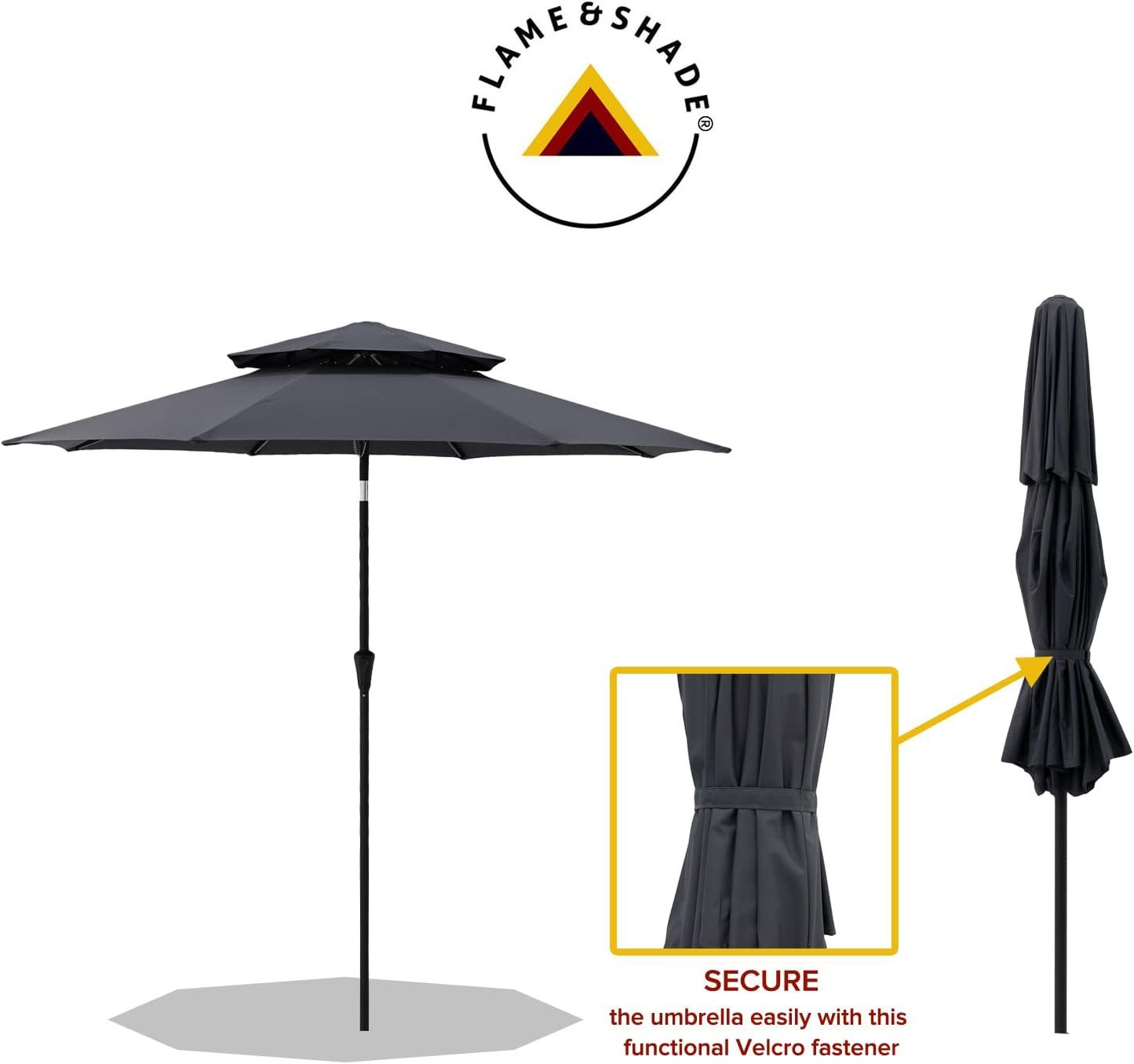 9 ft Dark Gray Aluminum Market Patio Umbrella with Push-Button Tilt