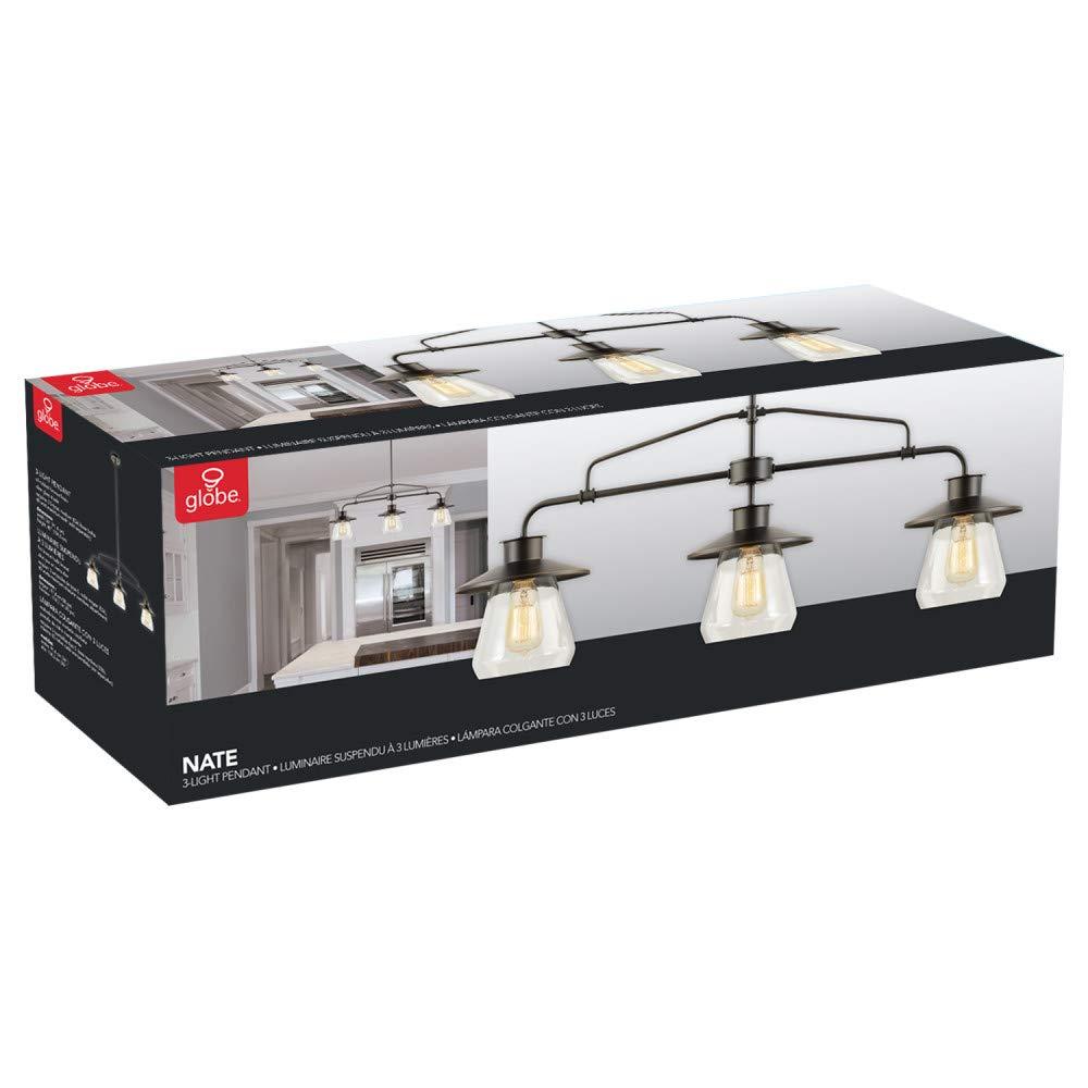 Globe Electric Oil Rubbed Bronze Vintage Pendant, 3-Lights, with Clear Glass Shades, 64845