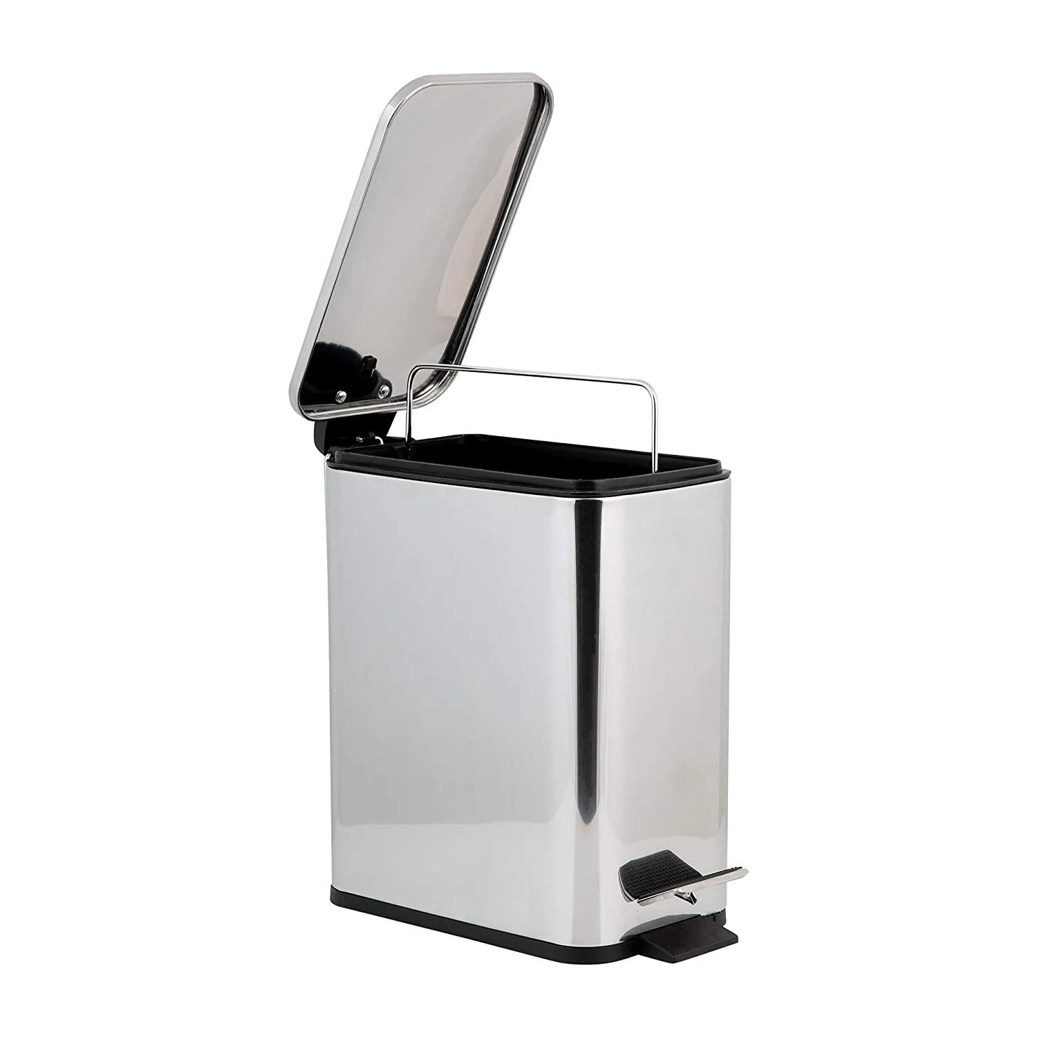 Slim Stainless Steel 5 Liter Pedal Trash Bin with Soft Close Lid