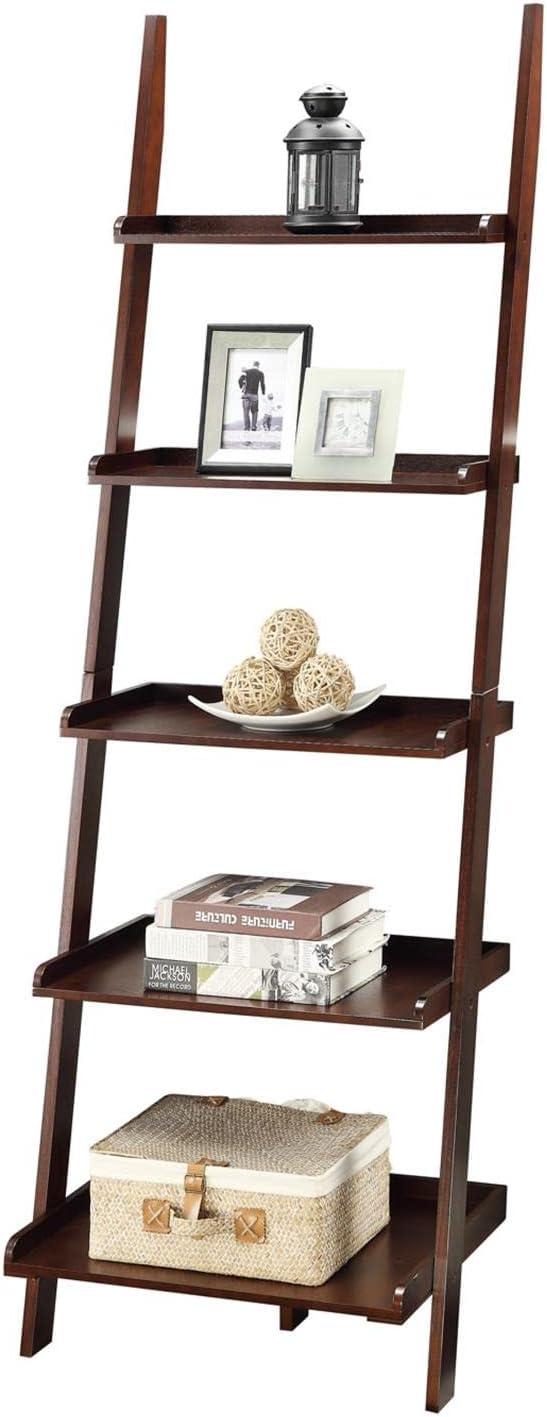 Espresso Solid Wood 5-Tier Ladder Bookshelf