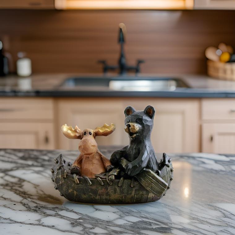 Design Toscano Moose and Black Bear in a Boat Statue