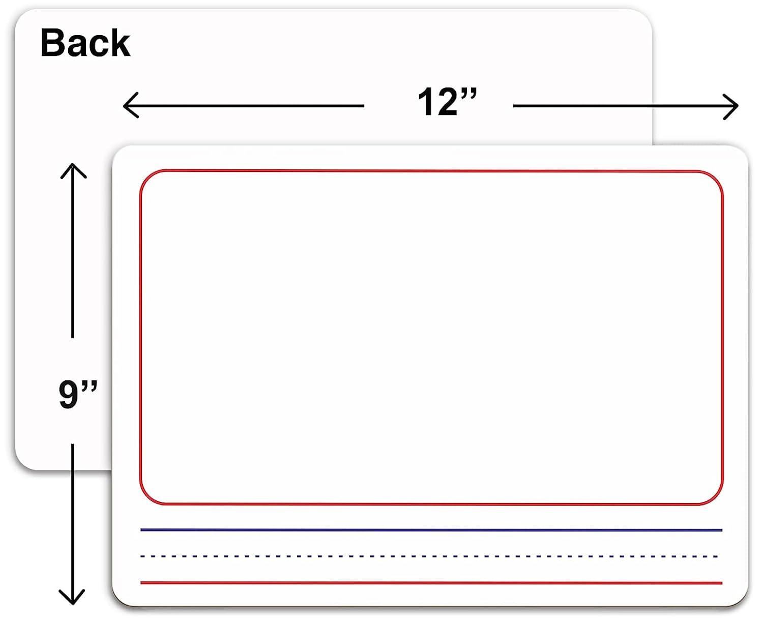 10 Pack Double Sided Whiteboards 9”x12” Story Lined Dry Erase Boards for Kids Writing Board Age 3-5 Practice Drawing Small White Board Teacher Elementary Grade 1 Kindergarten Preschool + Erasers