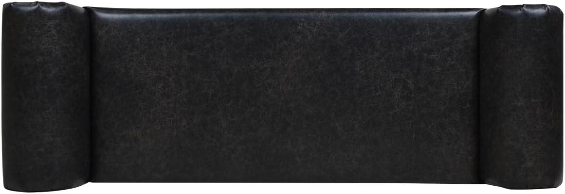 Kathy Roll Arm Entryway Accent Bench Vintage Black Brown Faux Leather