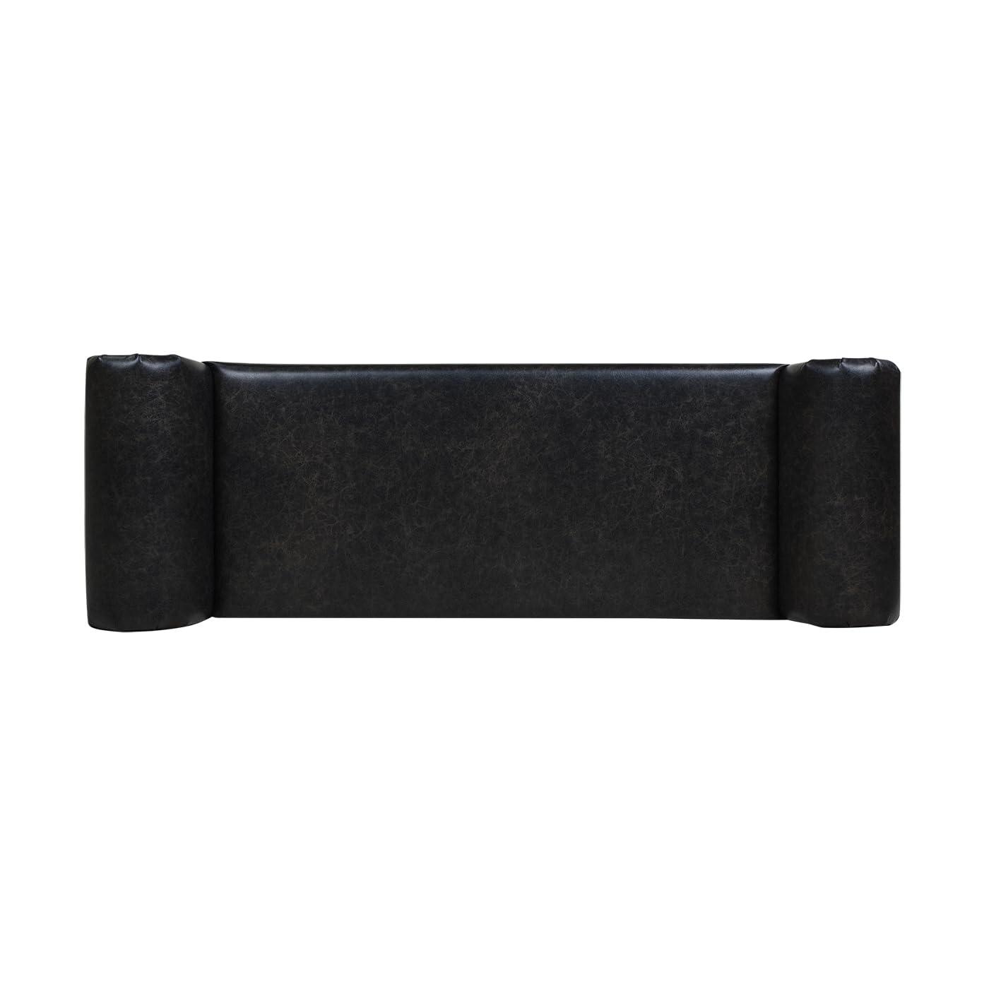Kathy Roll Arm Entryway Accent Bench Vintage Black Brown Faux Leather