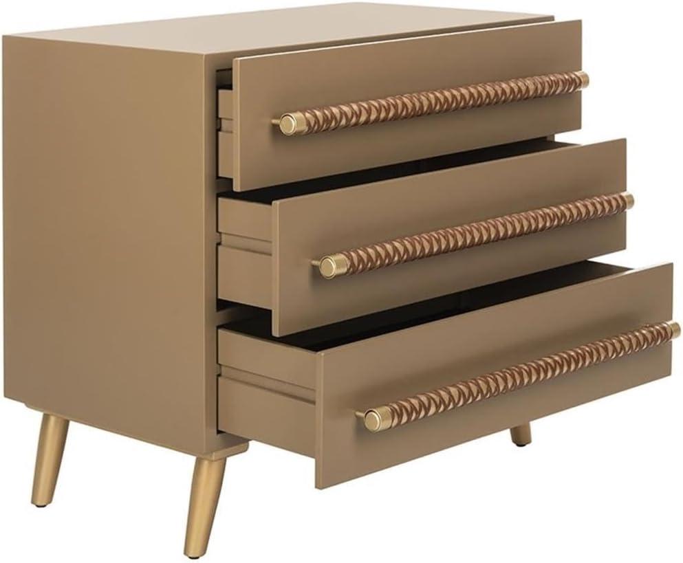 Raquel 3 Drawer Chest - Taupe/Gold/Brown Faux Leather - Safavieh.