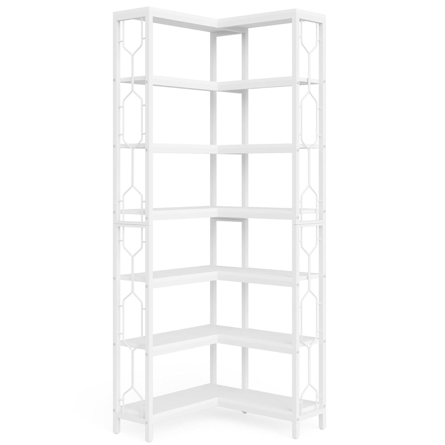 Tribesigns 7-Tier L-Shaped Bookshelf, Wood Corner Etagere Bookcase, Freestanding Display Shelving Unit, White