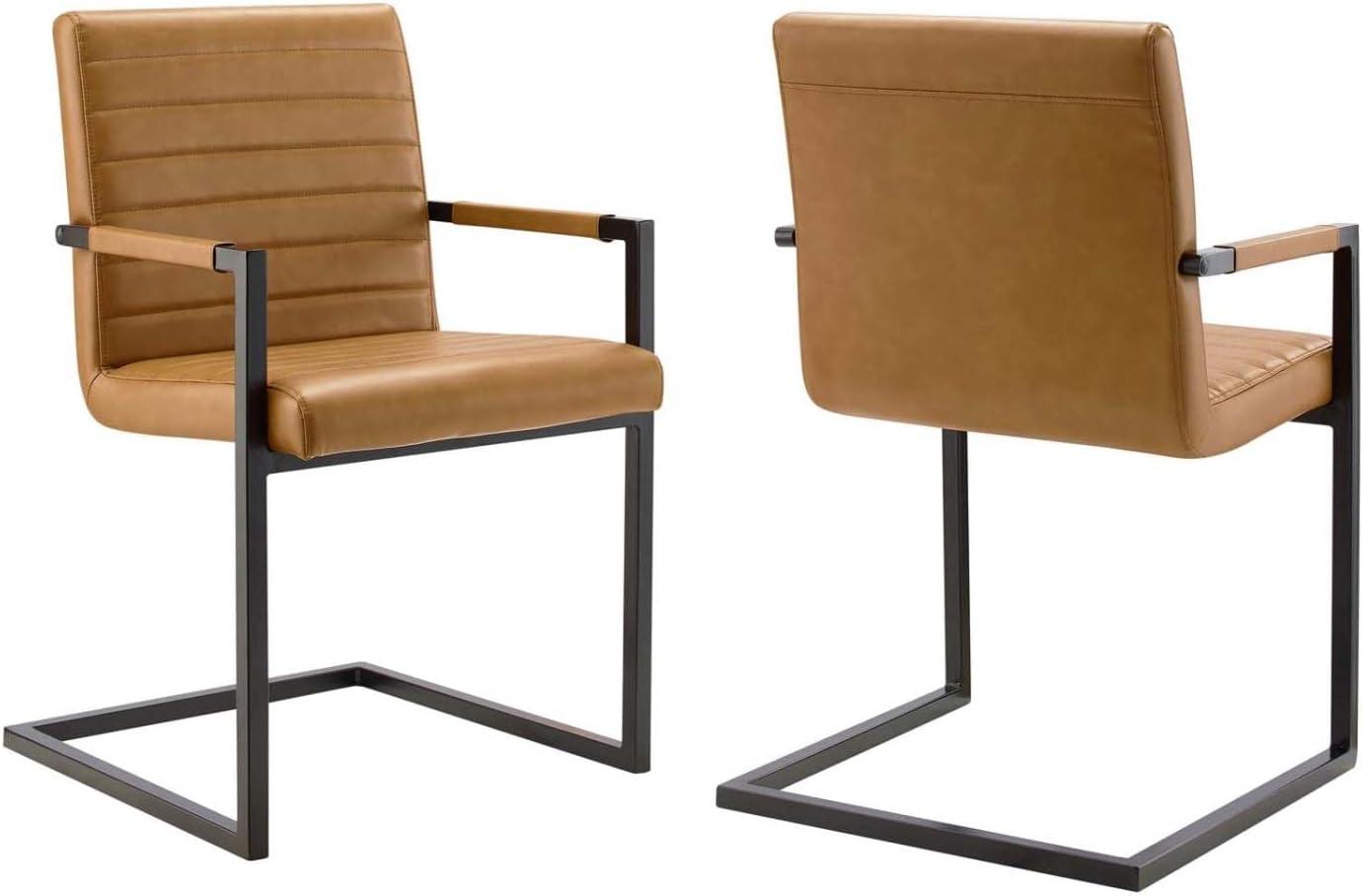 Tan Vegan Leather and Metal Arm Chair with Sled Base