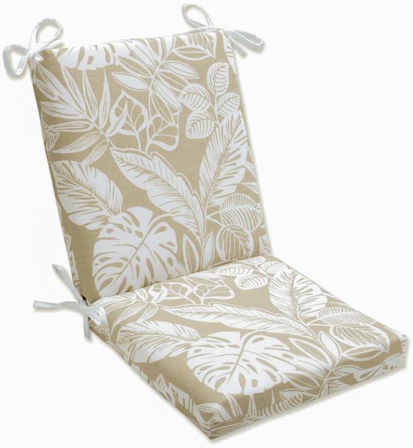 Delray Natural 36.5" Outdoor Chair Cushion with White Leaf Pattern