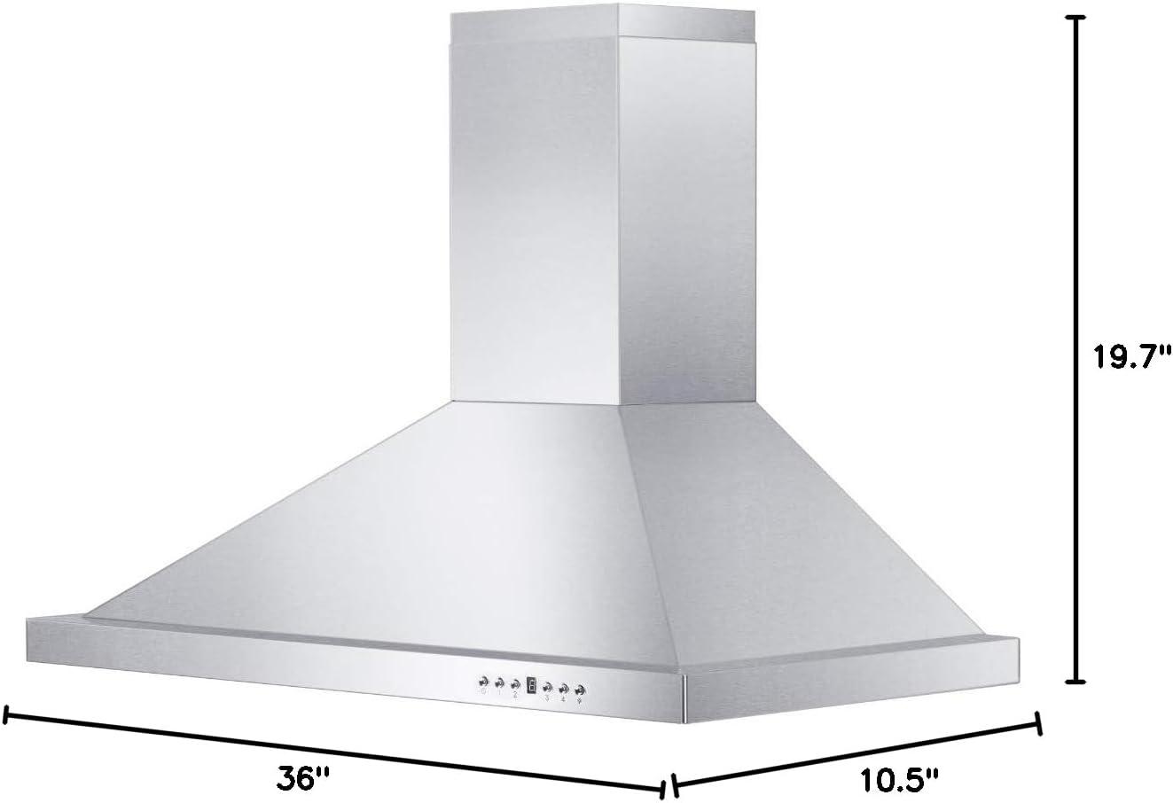 36" 400 CFM Convertible Wall Mount Range Hood in Brushed Stainless Steel