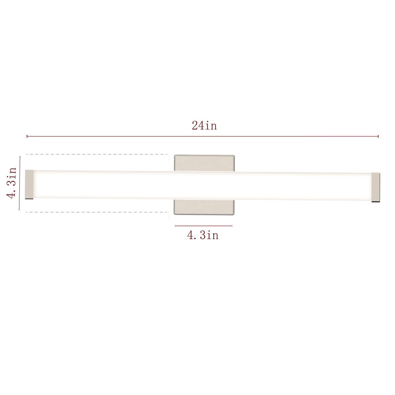 Bathroom Vanity Light Brushed Nickel Square LED 24 inch 14W 4000K Natural White Light Wall Bar Lighting Fixtures Over Mirror