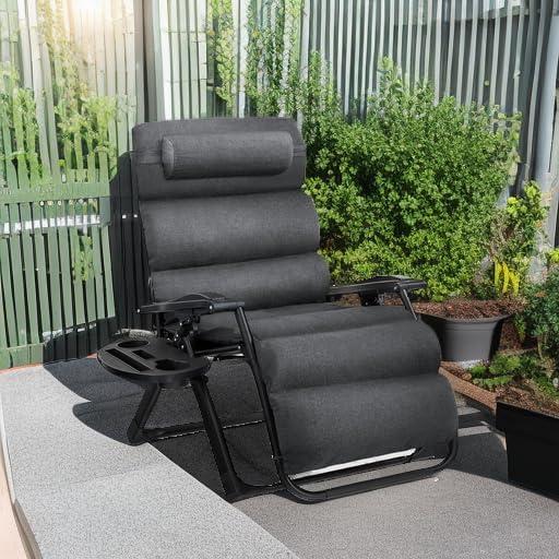 Oversized Fossil Gray Zero Gravity Lounger with Cushions and Arms