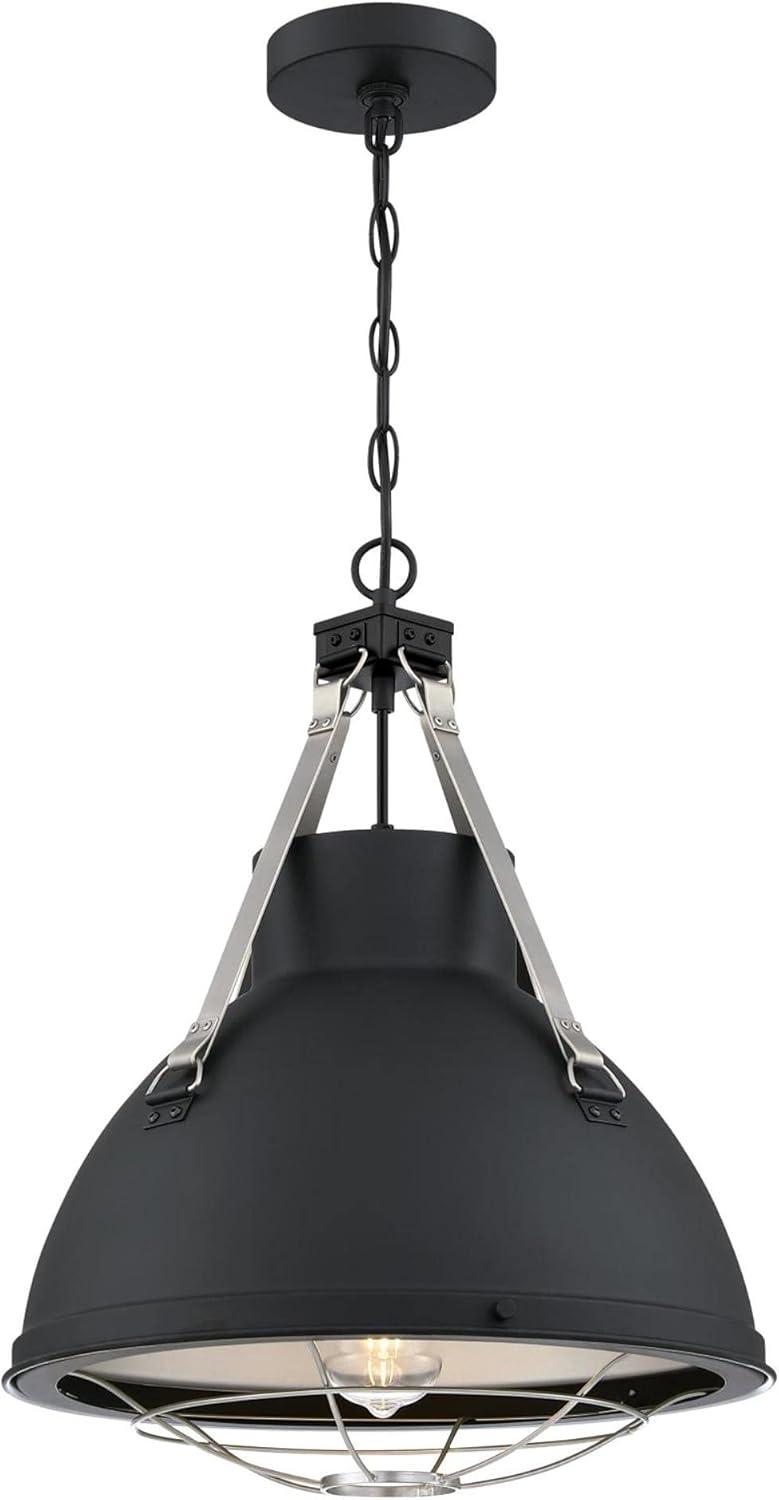 Matte Black Industrial Cage Pendant Light with Pewter Accents