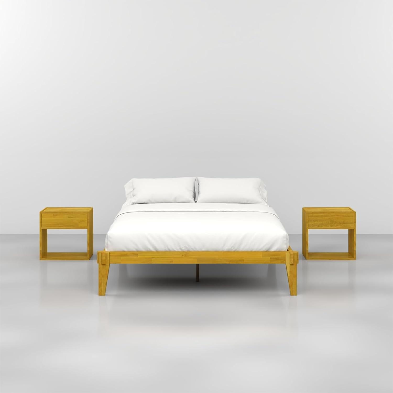 Natural Wood King Platform Bed Frame with Storage