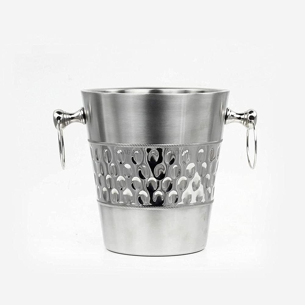 Deep Hammered Brushed Nickel Plated Majestic Wine & Ice Bucket with Steel Bucket Stand | Wine Chiller On Stand Kitchenware Barware | Party Organization Ideas