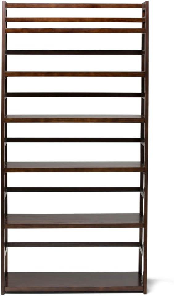 Acadian Brunette Brown Solid Wood Wide Ladder Shelf Bookcase