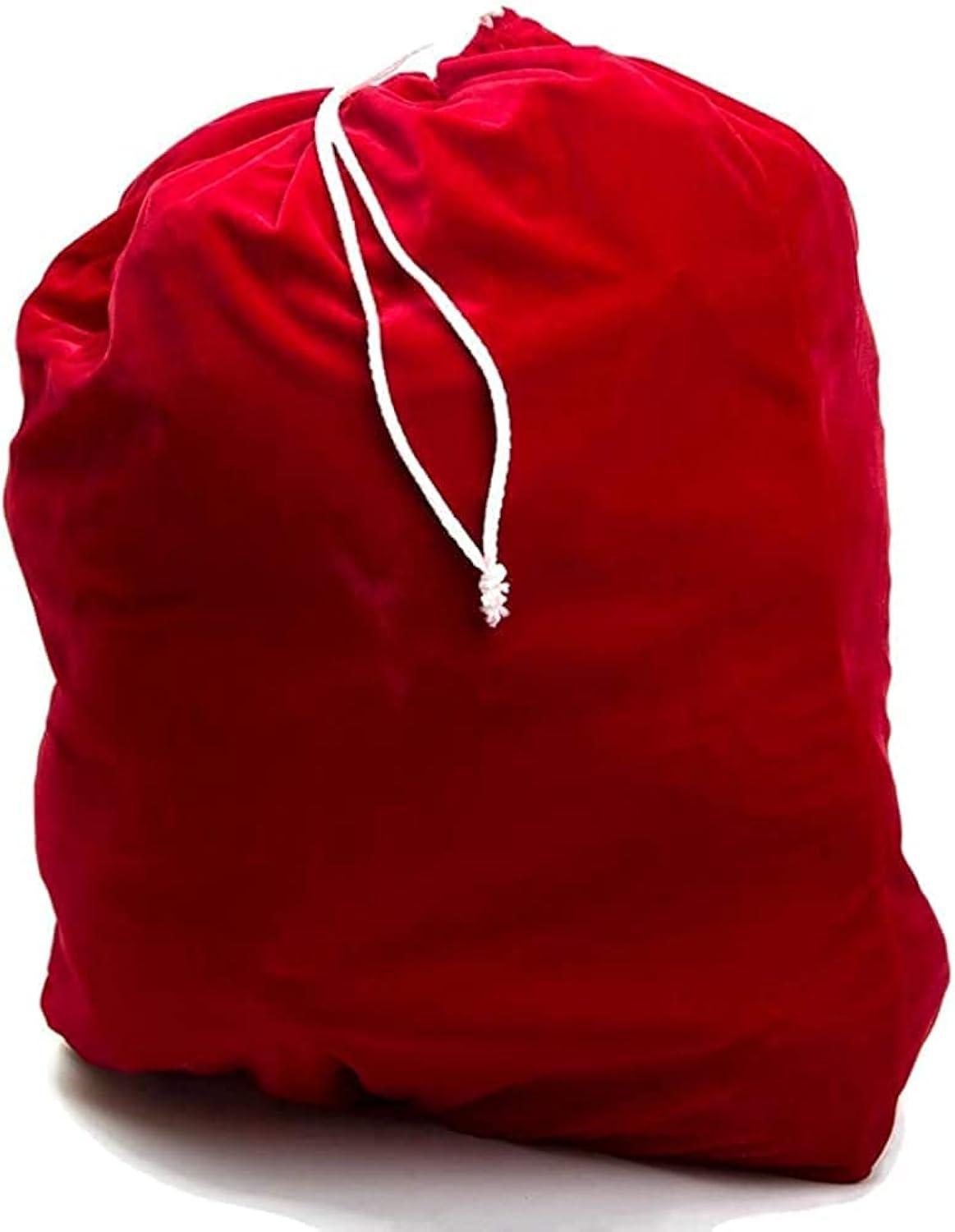 Large Red Velour Santa Gift Bag with Drawstring