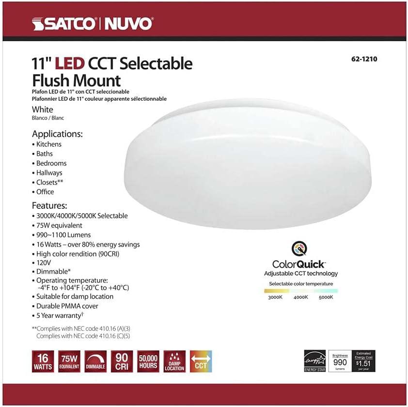 Satco White Acrylic LED Flush Mount Ceiling Light Fixture