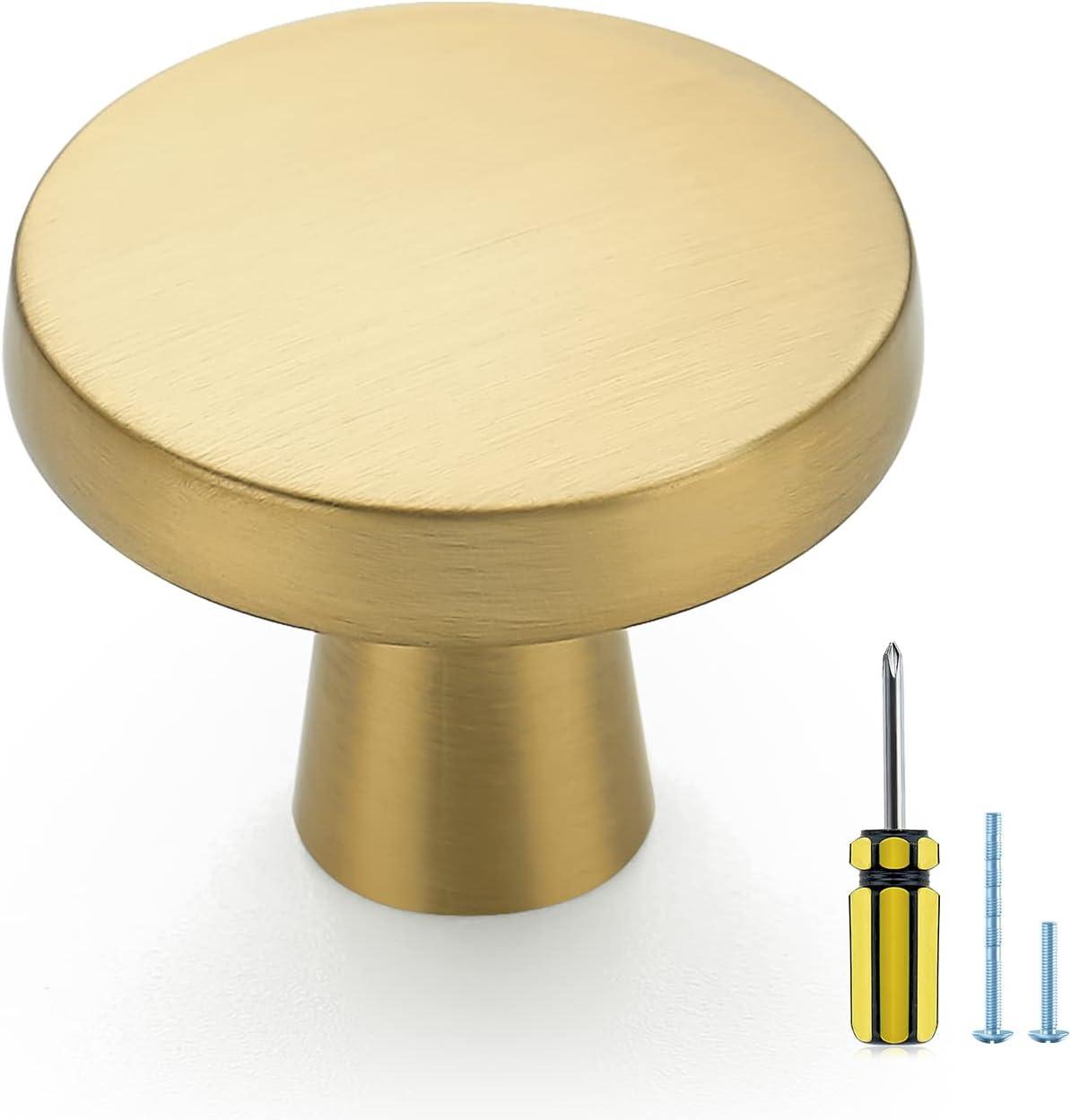 Brushed Brass Round Knurled Cabinet Knob Set