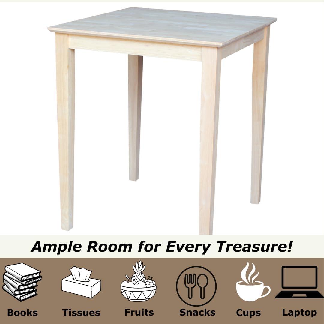 30" Square Solid Wood Counter Height Table with Shaker Legs Unfinished - International Concepts