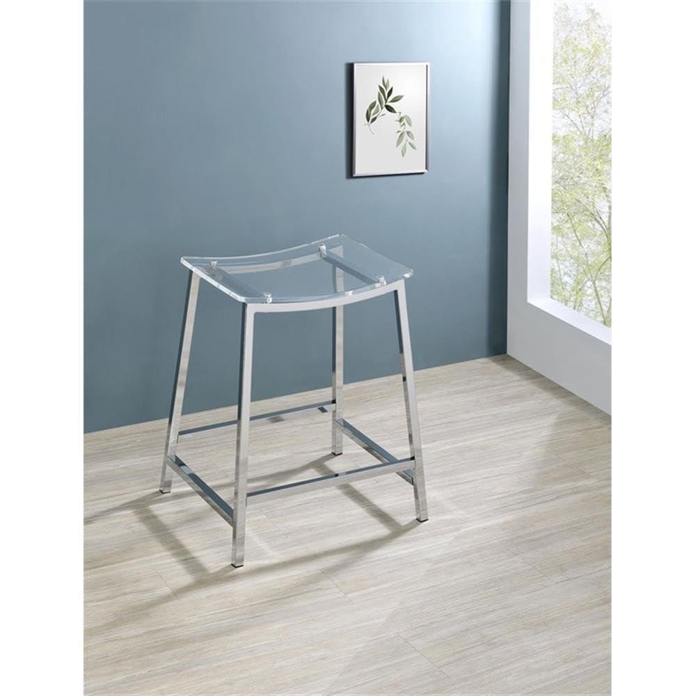 Coaster Set of 2 Jovani Modern Acrylic Backless Counter Height Barstools Clear/Chrome