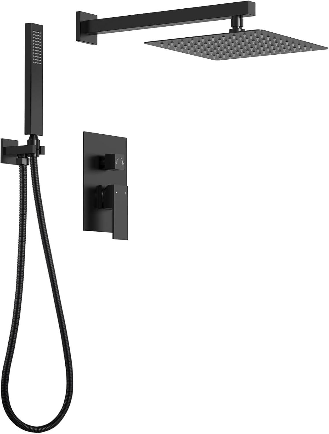 Matte Black 10-Inch Rainfall Shower System with Handheld Spray