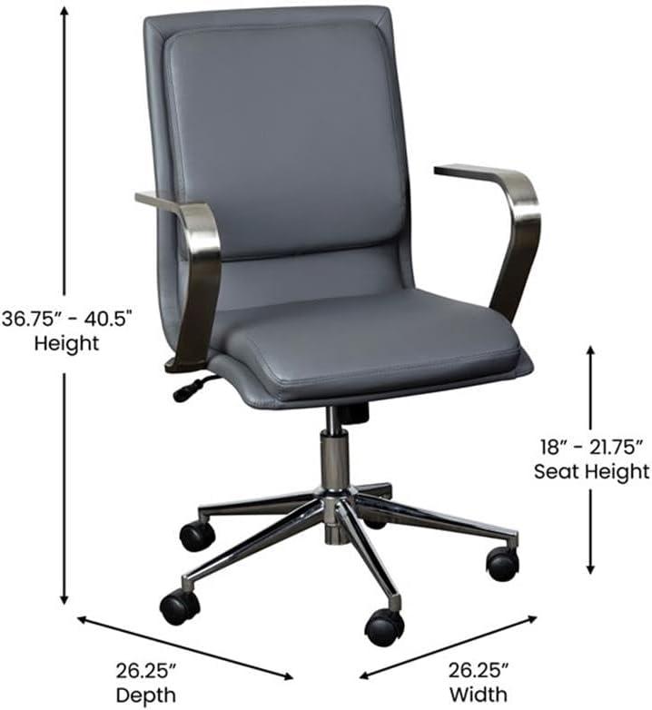 Flash Furniture James Mid-Back Designer Executive Upholstered Office Chair with Brushed Metal Base and Arms