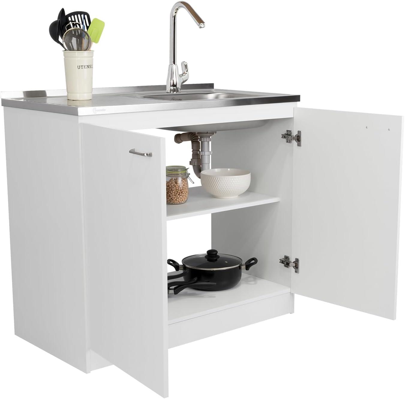 TUHOME Napoles Utility Sink Cabinet With Integrated Steel Sink