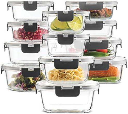 24-Piece Grey Glass Meal Prep Containers with Flip Top Lid