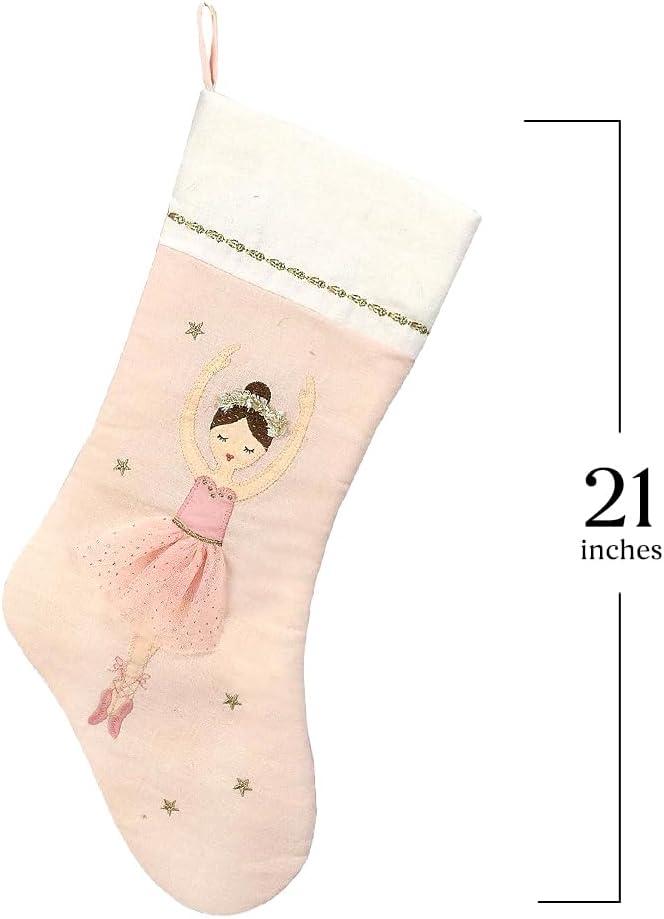 MON AMI Ballerina Christmas Stocking – 21” |Perfect for Monogramming, Christmas Décor, X Mas Socks & Decorations, for Family & Kids