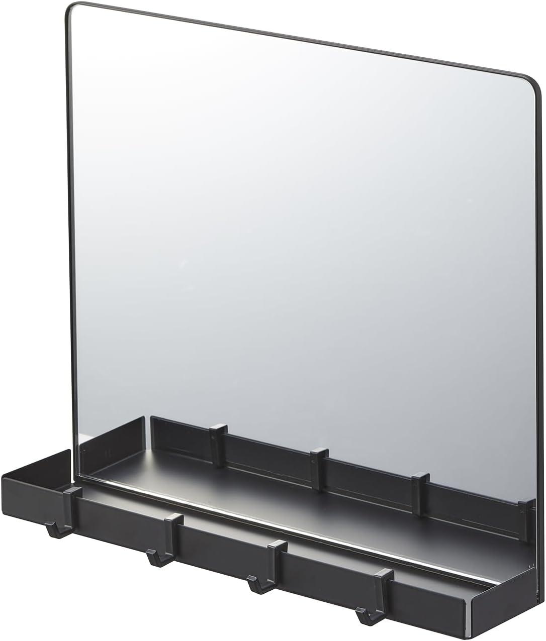 Black Magnetic Mirror with Storage Rack and Hooks