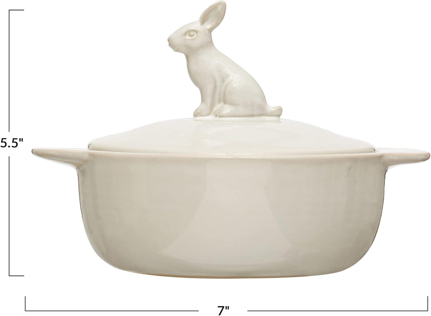 White Stoneware Bake Pan with Rabbit Lid