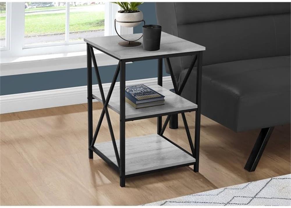 Monarch Specialties Accent Table Side End Nightstand Lamp Living Room Bedroom Metal Laminate Black Contemporary Modern