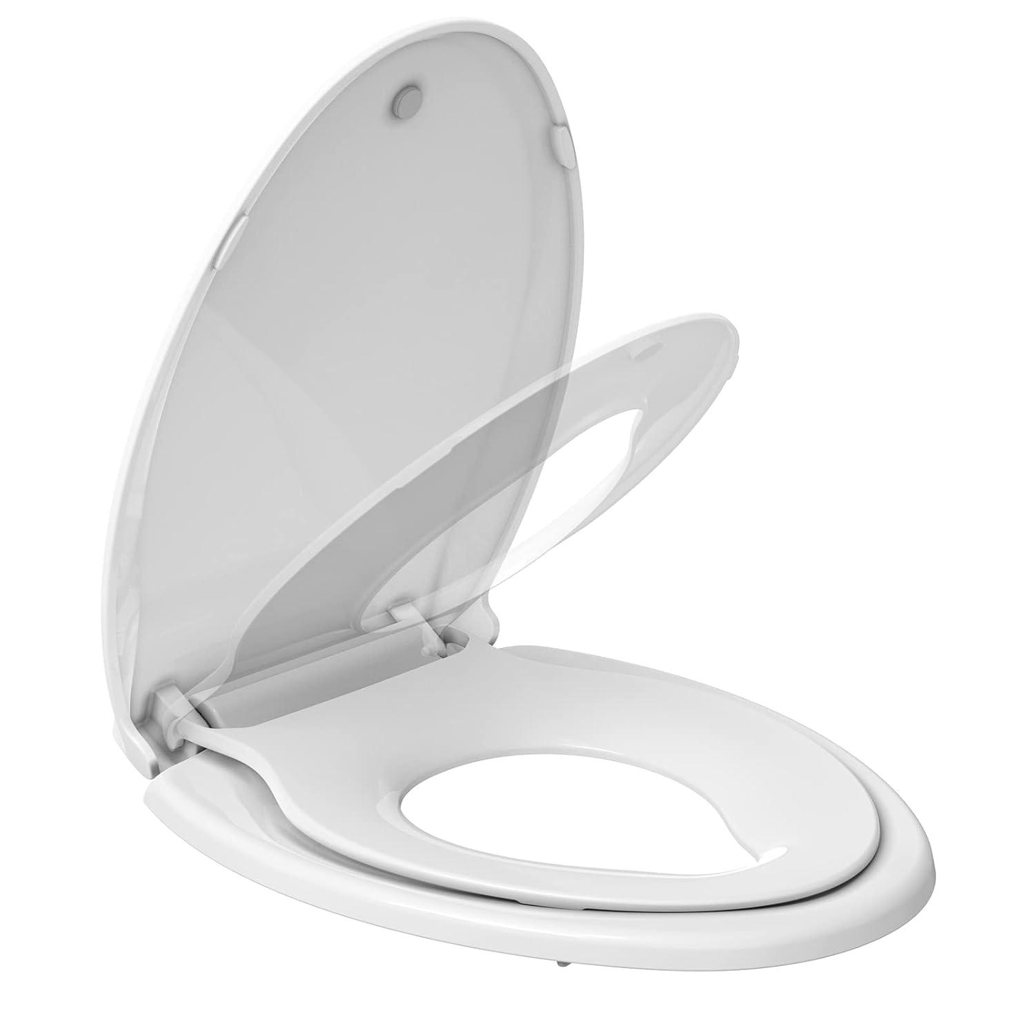 Danolapsi Elongated Toilet Seat with Built in Potty Training Seat,Quiet-Close Lid and Seat,Never Loosen,Potty Training Toilet Seat for Toddlers,Quick-Attach Hardware,Fits both Adult and Child