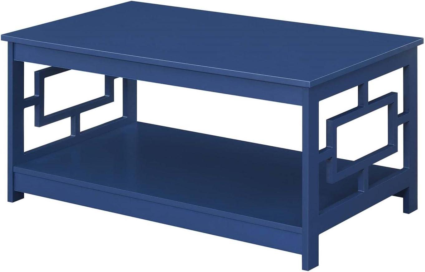 Symmetrical Square Cobalt Blue Wood Coffee Table with Shelf