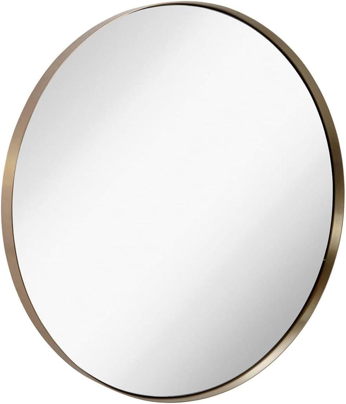 Hamilton Hills Contemporary Brushed Metal Gold Wall Mirror Glass Panel Gold