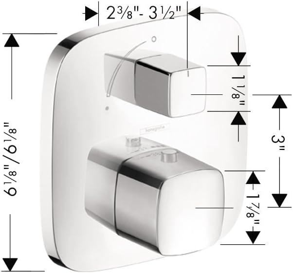 hansgrohe PuraVida Avantgarde Minimalist Volume and Auto Temperature Control 2-Handle 6-inch Wide Thermostatic Shower Trim for Rough-in Valve in Chrome, 15775001