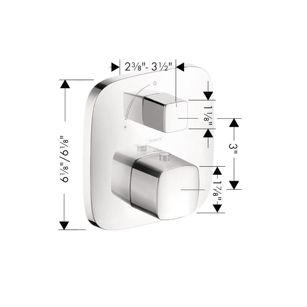 hansgrohe PuraVida Avantgarde Minimalist Volume and Auto Temperature Control 2-Handle 6-inch Wide Thermostatic Shower Trim for Rough-in Valve in Chrome, 15775001