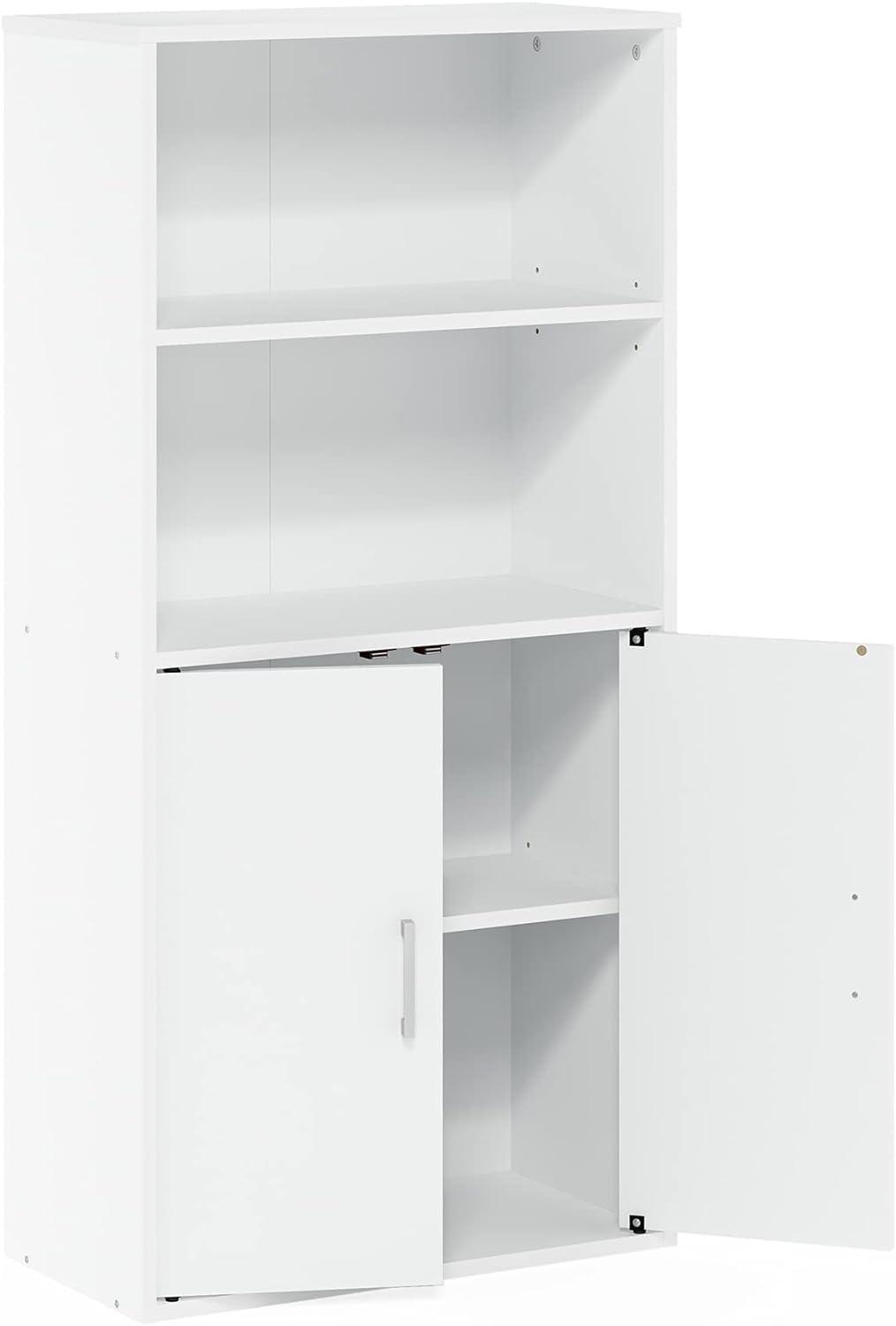 Furinno Pasir Storage Cabinet with 2 Open Shelves and 2 Doors, White