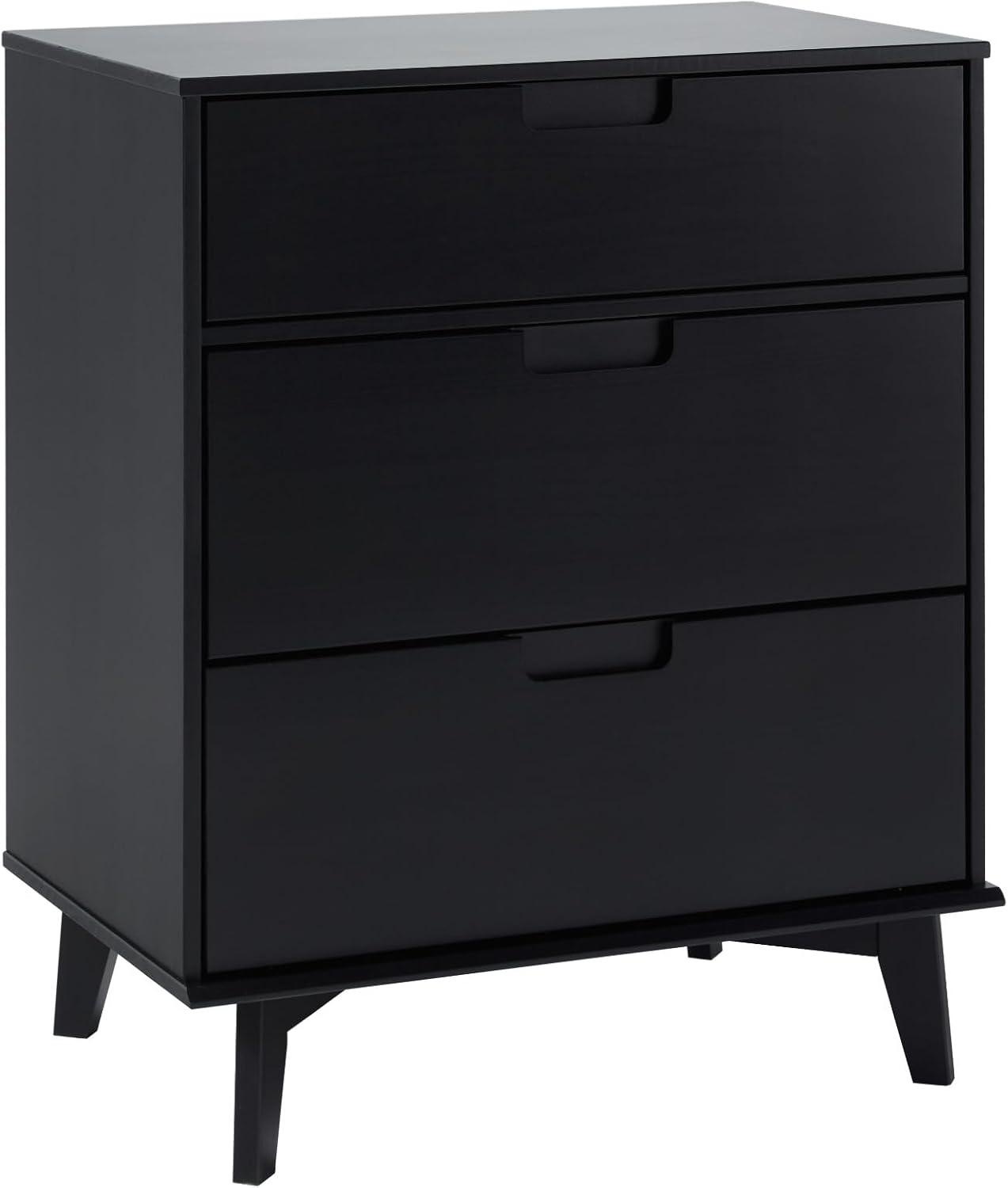 George Oliver Mid-Century Modern Solid Wood 3-Drawer Dresser – Black