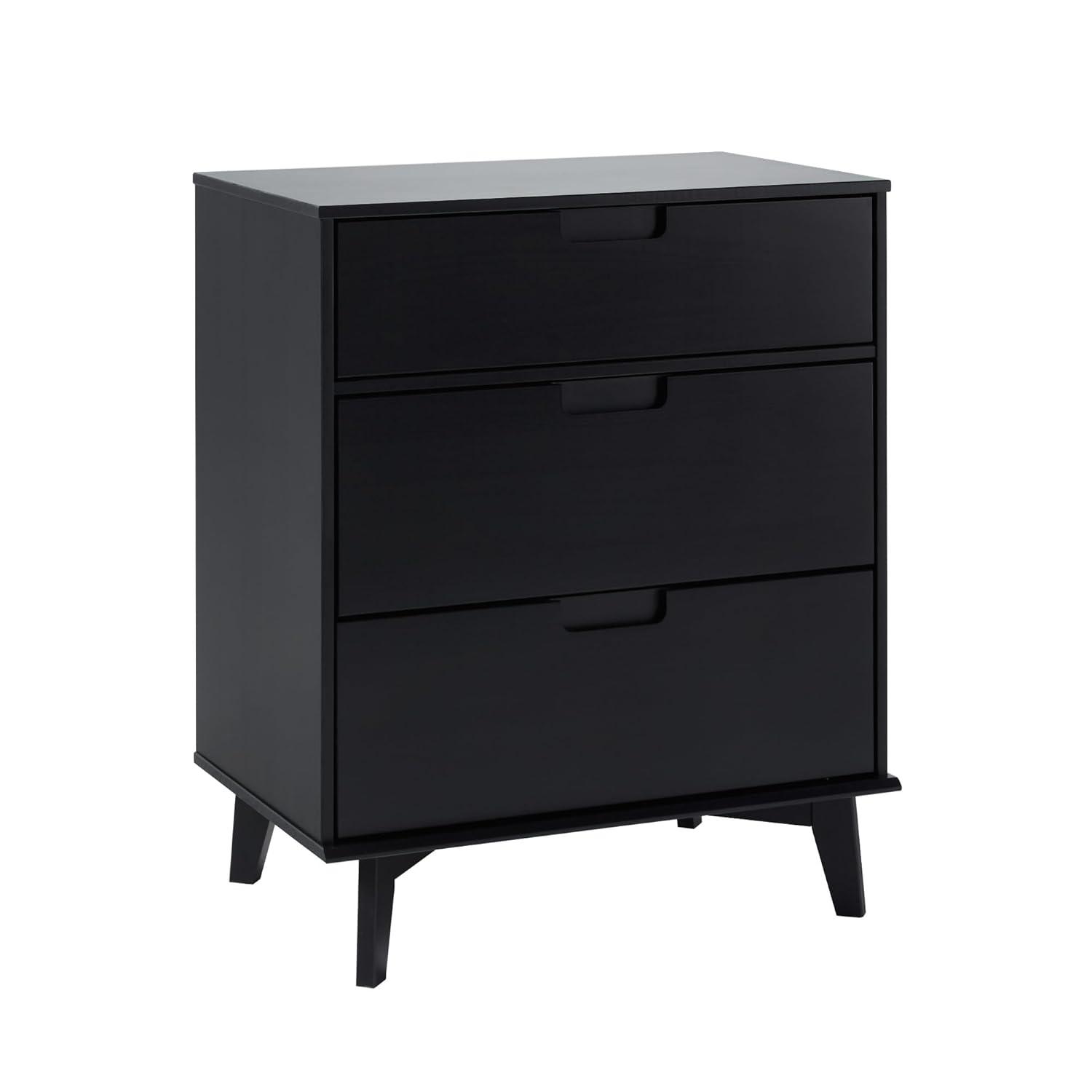 George Oliver Mid-Century Modern Solid Wood 3-Drawer Dresser – Black
