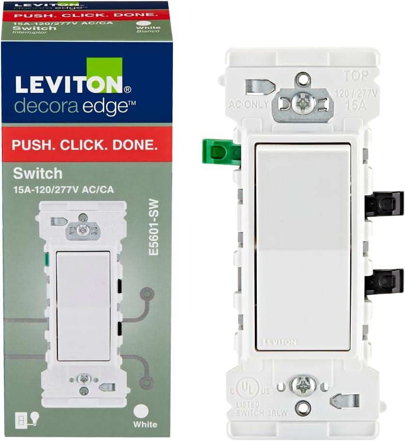 Leviton Decora Edge 15 Amp Single Pole Rocker Switch, White E5601