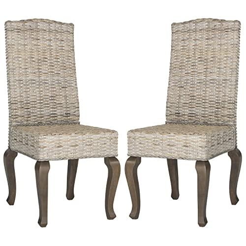 Set of 2 Transitional White Washed Rattan Side Chairs