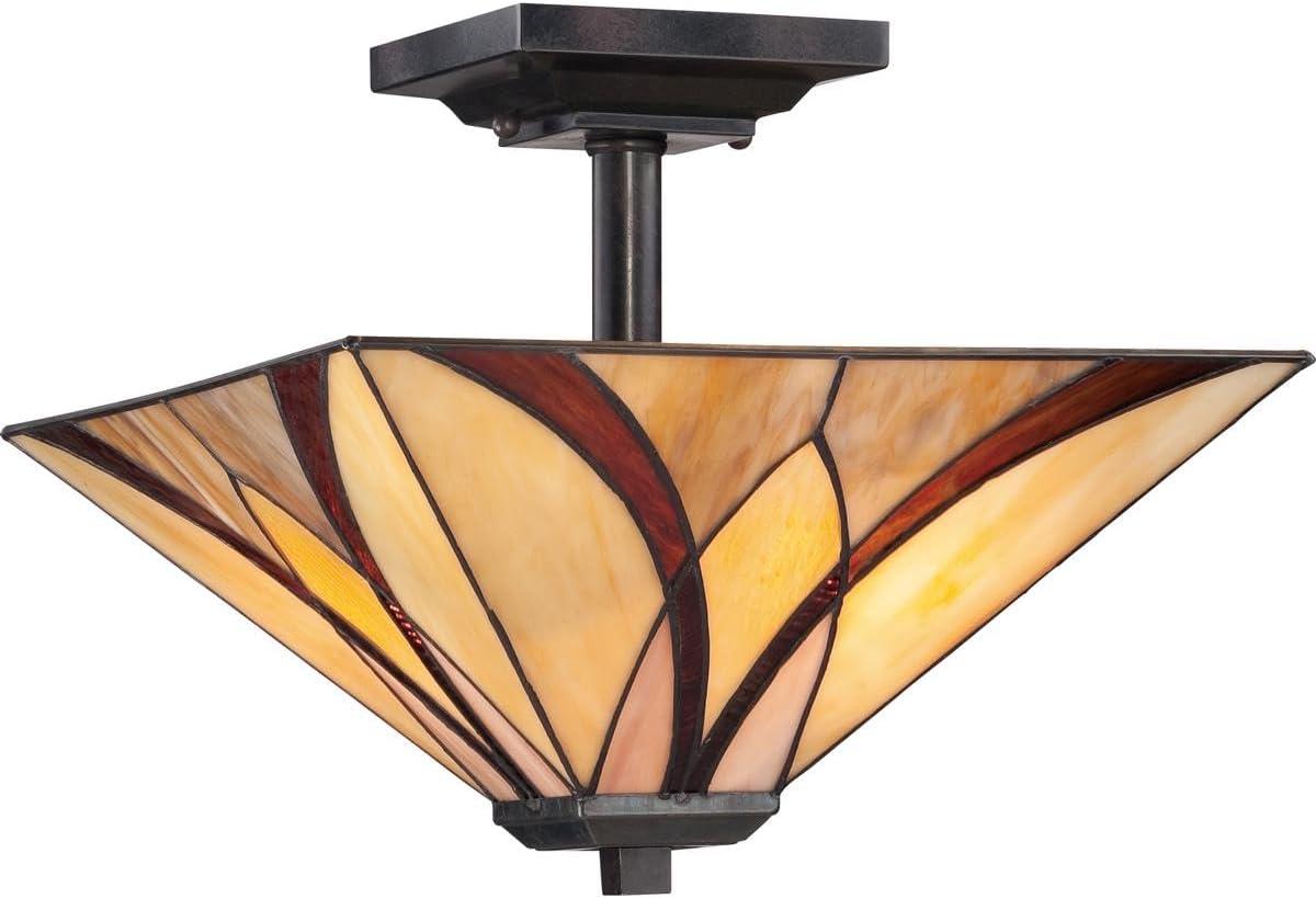 Valiant Bronze 14" Tiffany Glass Semi-Flush Mount Light