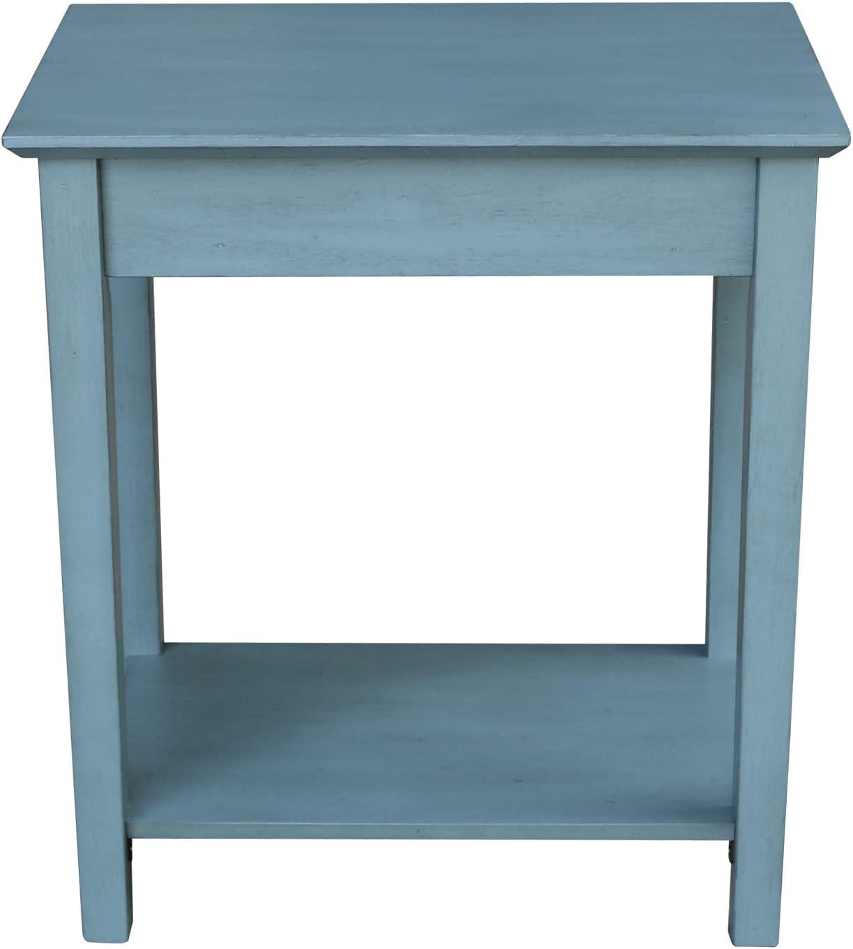 Ocean Blue Traditional Elegant Solid Parawood End Table with Storage