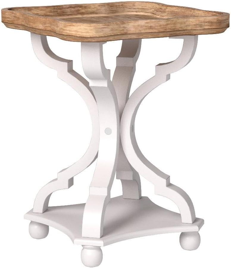Rustic Farmhouse Cottagecore Accent End Table, Natural Tray Top Side Table Nightstand for Family, Dinning or Living Room, Handcrafted Finish, Modern, White