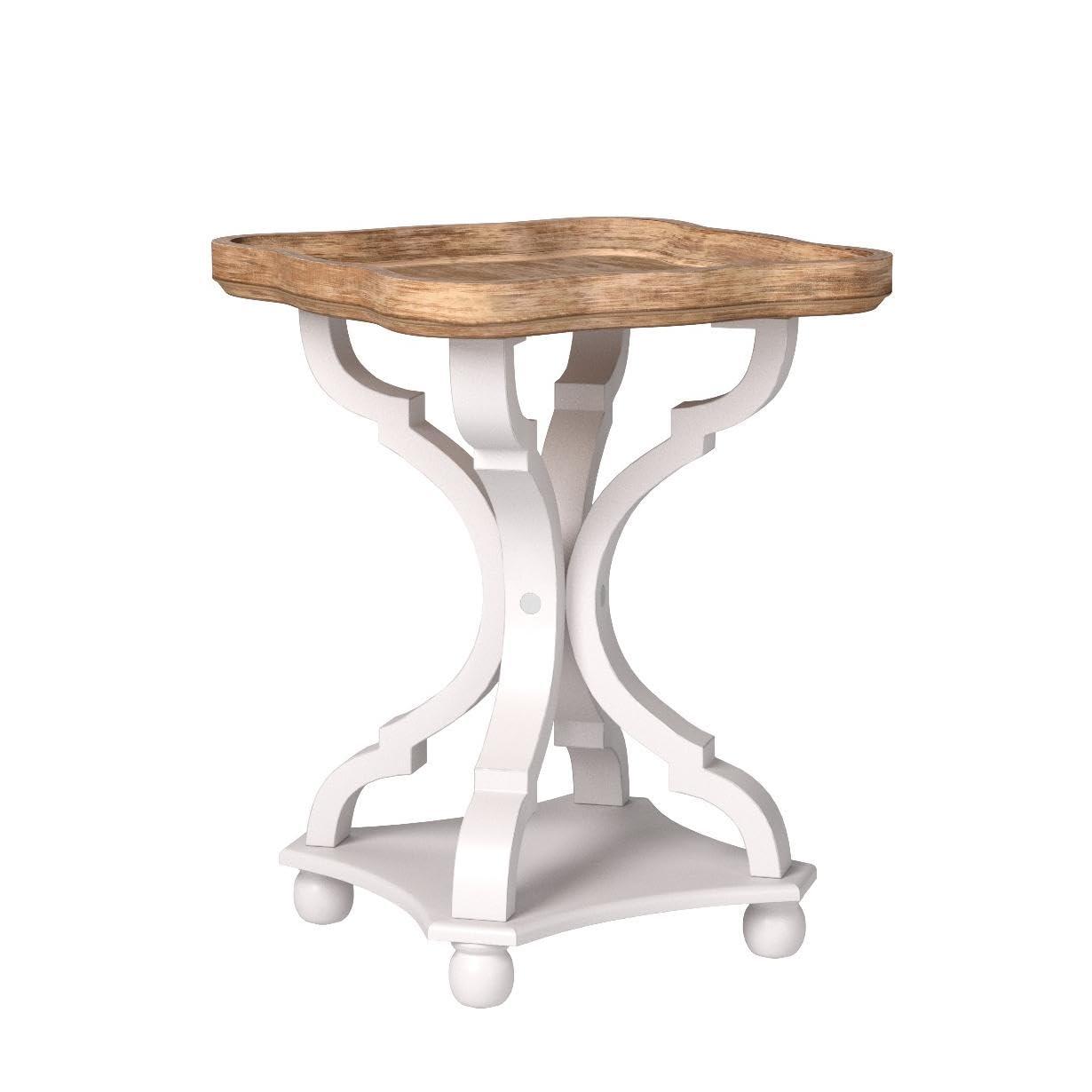 Rustic Farmhouse Cottagecore Accent End Table, Natural Tray Top Side Table Nightstand for Family, Dinning or Living Room, Handcrafted Finish, Modern, White