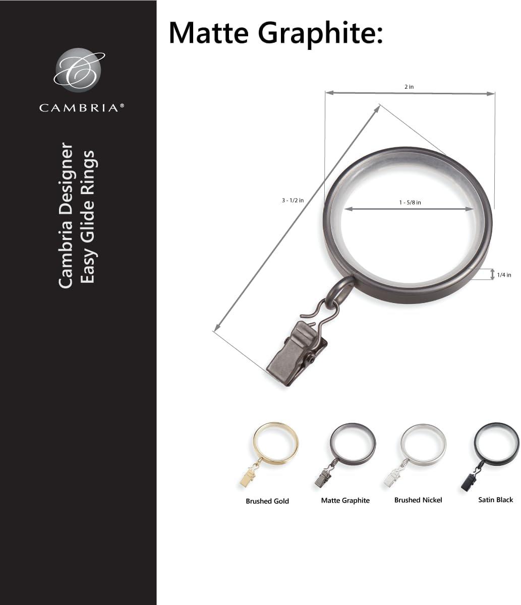 MODE Cambria Designer Series 2 inch Premium Easy Glide Metal Curtain Rings with Smooth, Quiet Nylon Inserts