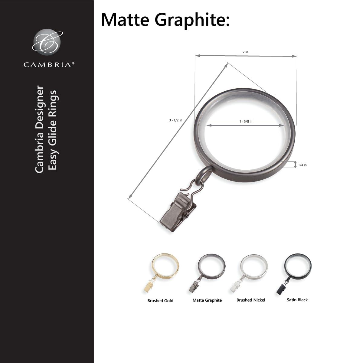 MODE Cambria Designer Series 2 inch Premium Easy Glide Metal Curtain Rings with Smooth, Quiet Nylon Inserts