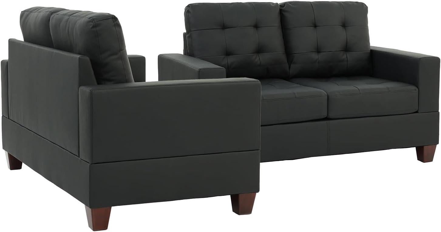 Aria Black Faux Leather 2-Piece Sofa and Loveseat Set