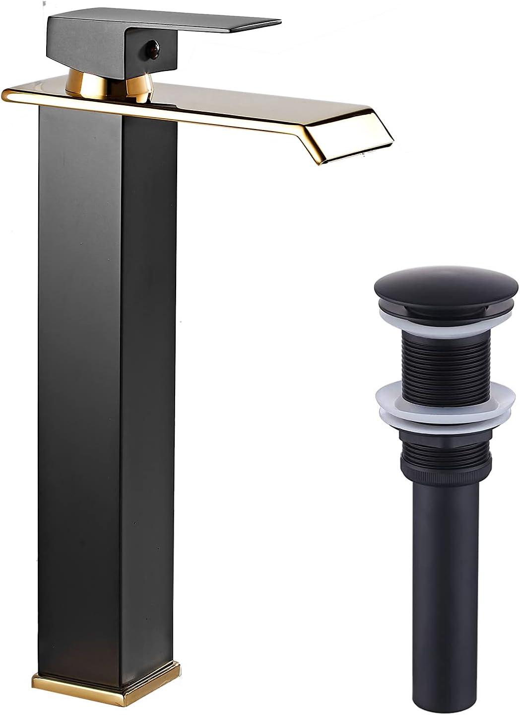 Tall Black and Gold Brass Vessel Sink Faucet